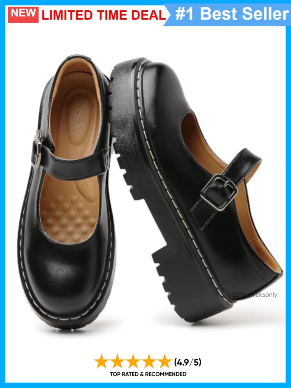 Platform Mary Jane Flats Leather Non Slip Work Shoes